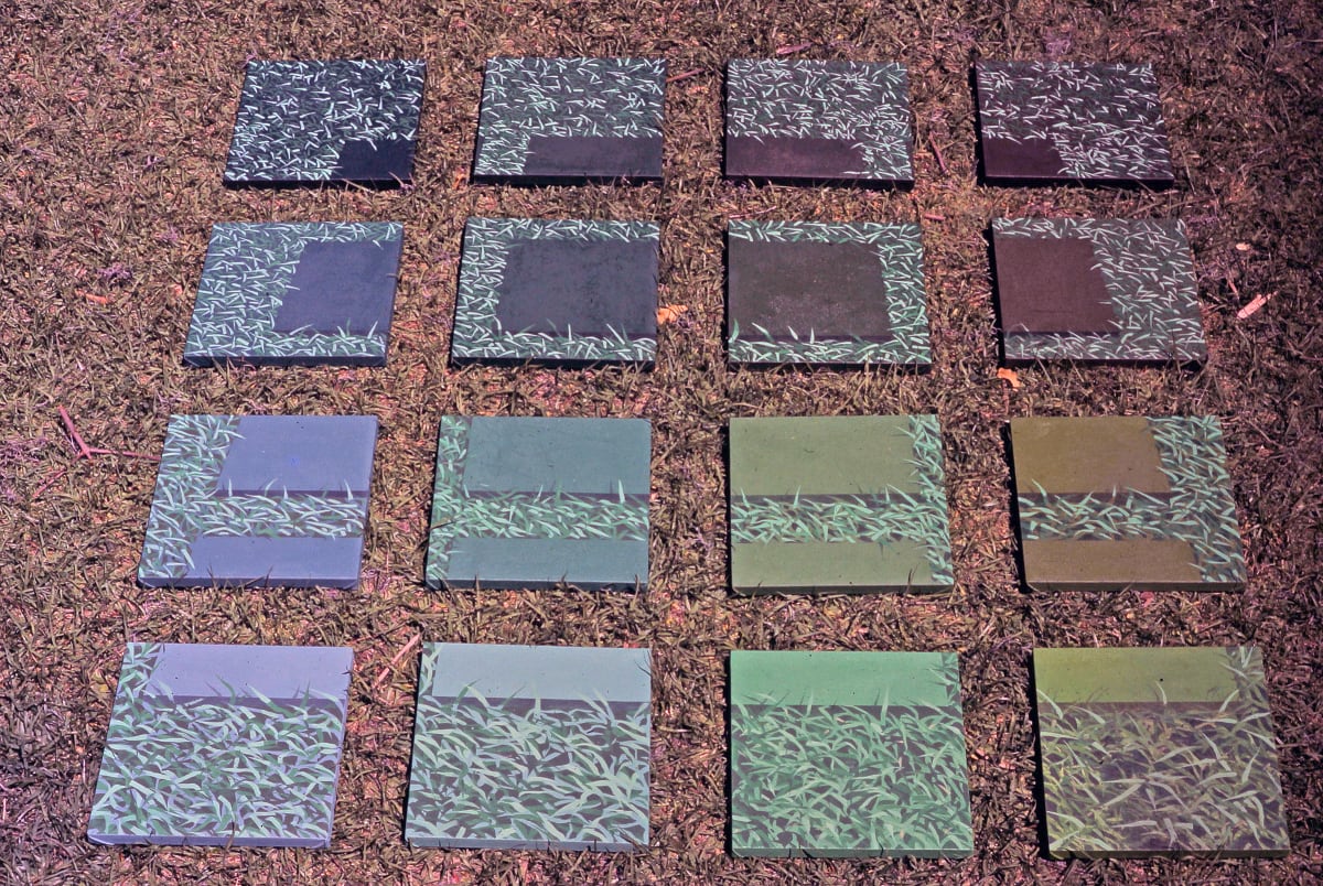 Grass Set  Image: 12 canvases with painted grass, shown on artificial grass.