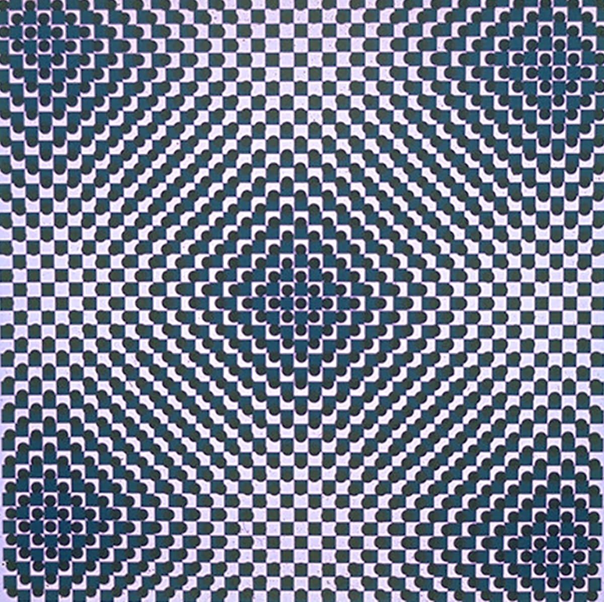 Patterns I SS by Bruce Marsh  Image: This was part of a series. Handcut(!!) stencils, two patterns, one of squares one of circles, each with a slightly different measure. Perhaps one 1/8", the other 5/32". I used the same screens for a variety of color palettes.
