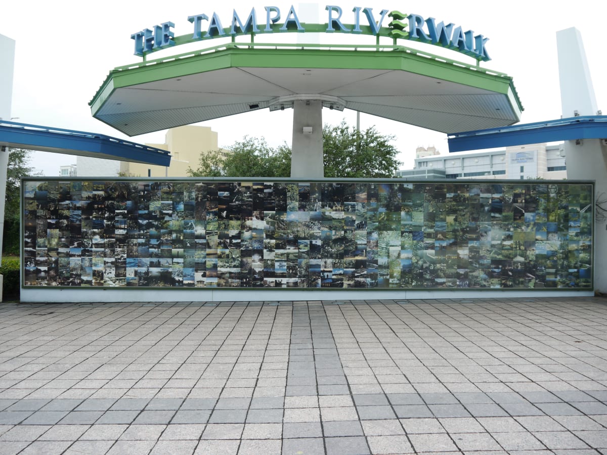Riverwalk  Image: RIVER WALK, City of Tampa. Installed 2009, removed for construcion onsite, 2020. A major project; 2 years in realization. Hundreds of photos fired on steel plates in a glass enamel.