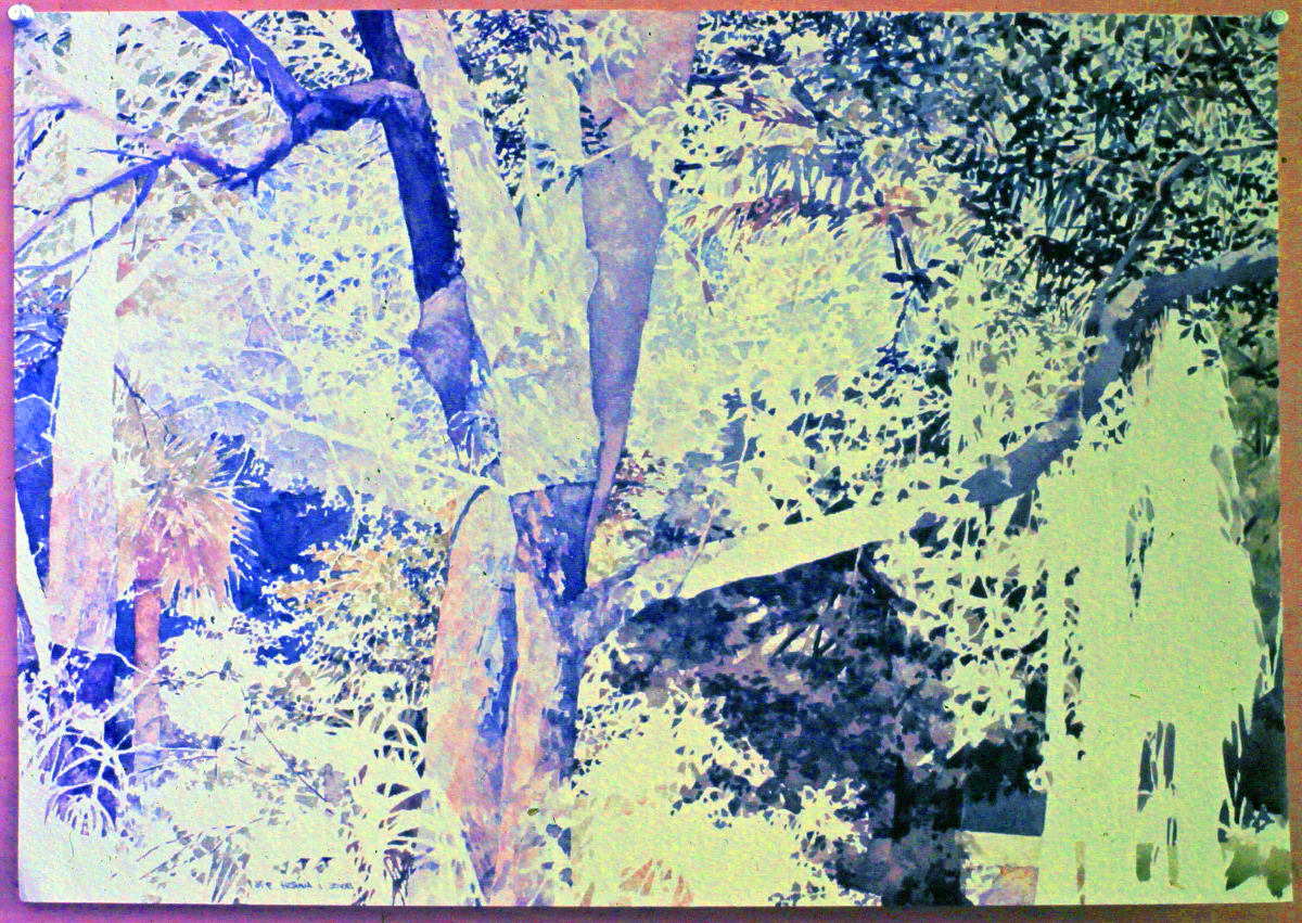 Trees WC  Image: Composing with major areas of blank paper. This practice informed ALL my later painting. Always attending to negative space, and the positive shapes become more interesting.