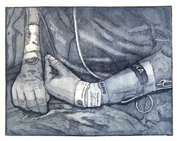 The Wristband by Rachel Mindrup  Image: Rachel Mindrup, The Wristband, 2021, intaglio, 11 x 14 in.