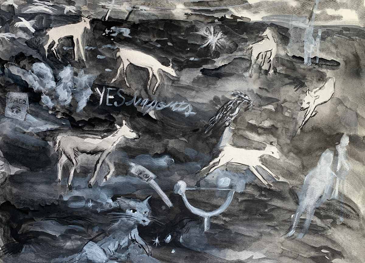 Portrait of our Home by Josephine Jules Kellogg  Image: Josephine Jules Kellogg, "Portrait of our Home", 2025, acrylic, gouache, and charcoal on paper, 18 x 24 in. (part I)
