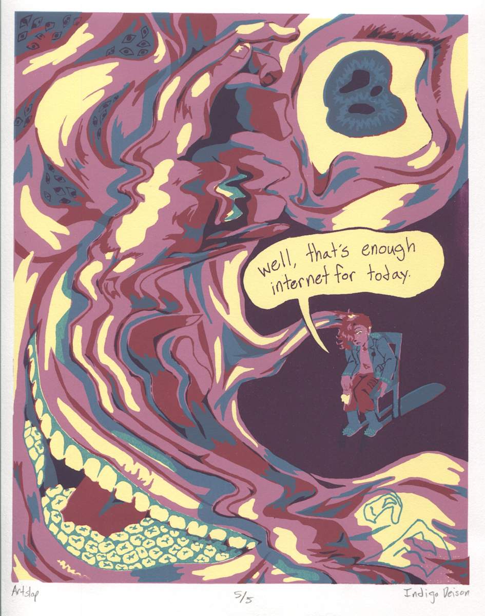 Artslop by Indigo Deison  Image: Indigo Deison, "Artslop", 2025, screenprint, 12 x 10 in.
