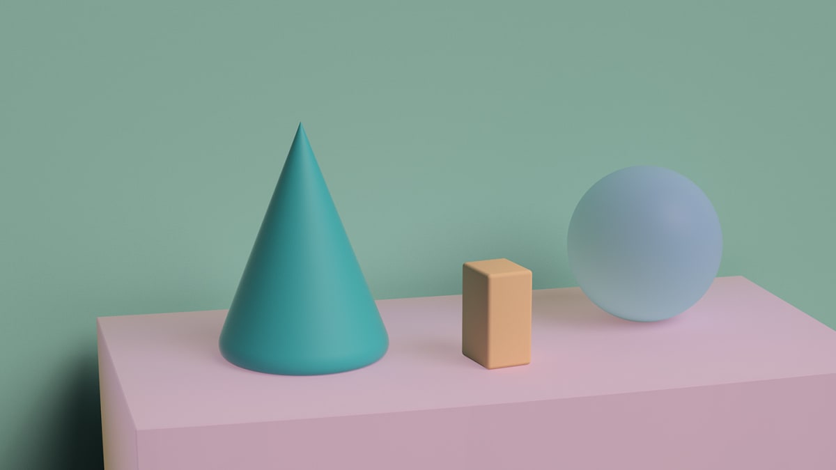 Cone, Block, And Sphere by Ronald Davis 