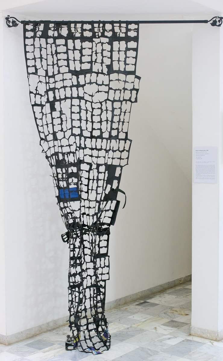Shape of Hanging Skin by Amarachi Okafor (Orie)  Image: In 5 parts: 
1/5 - Curtain; 2/5 - Curtain Hoop; 3/5 - Curtain Rail; 4/5 - Curtain Rail Head, I;  5/5 - Curtain Rail, Head, II.