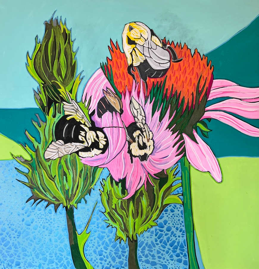 Three Bees on Thistle by Jamie Downs, Image 1.