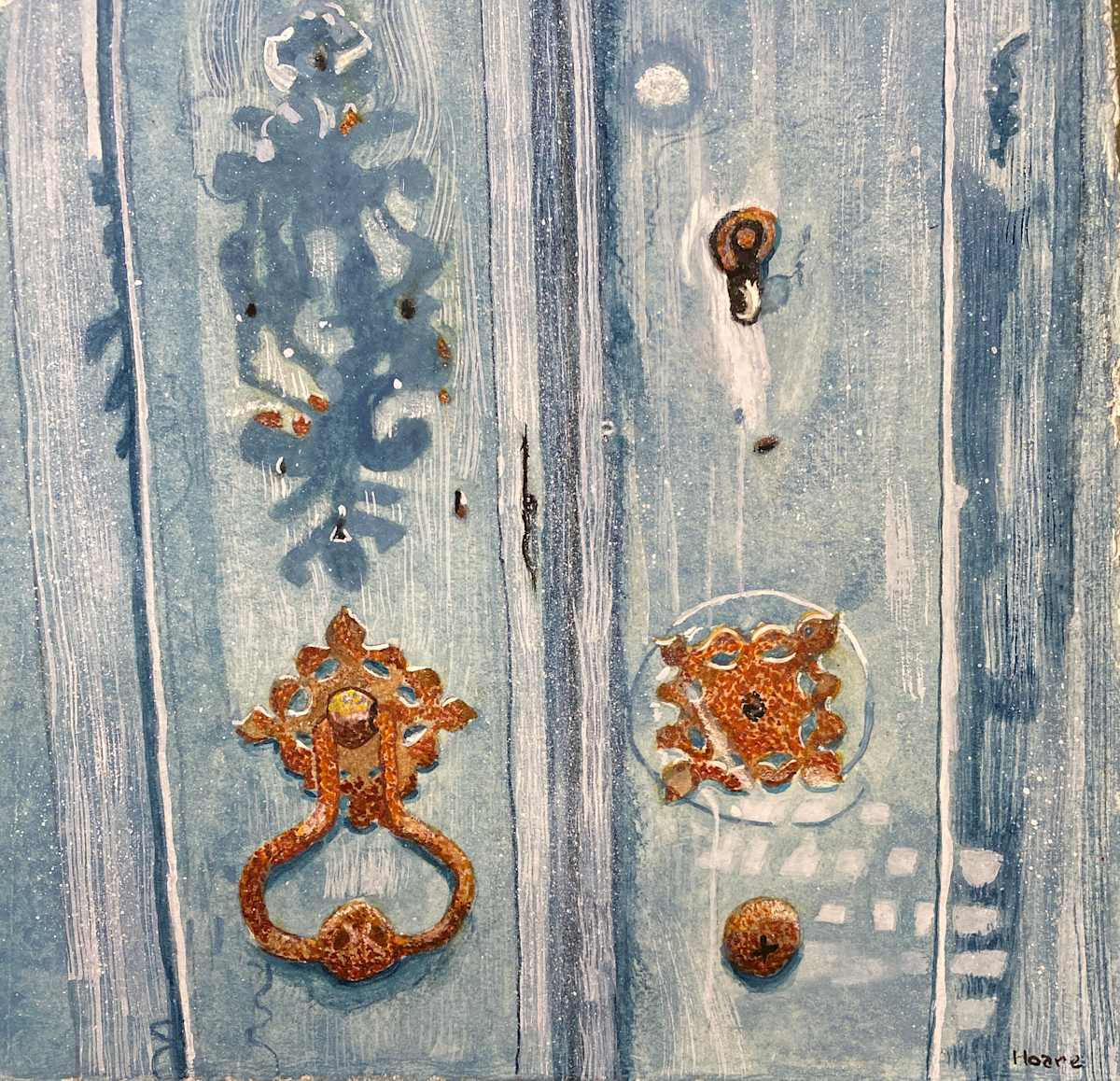 Old Blue Door with Boot Mark. by Alexandra Treadaway-Hoare 