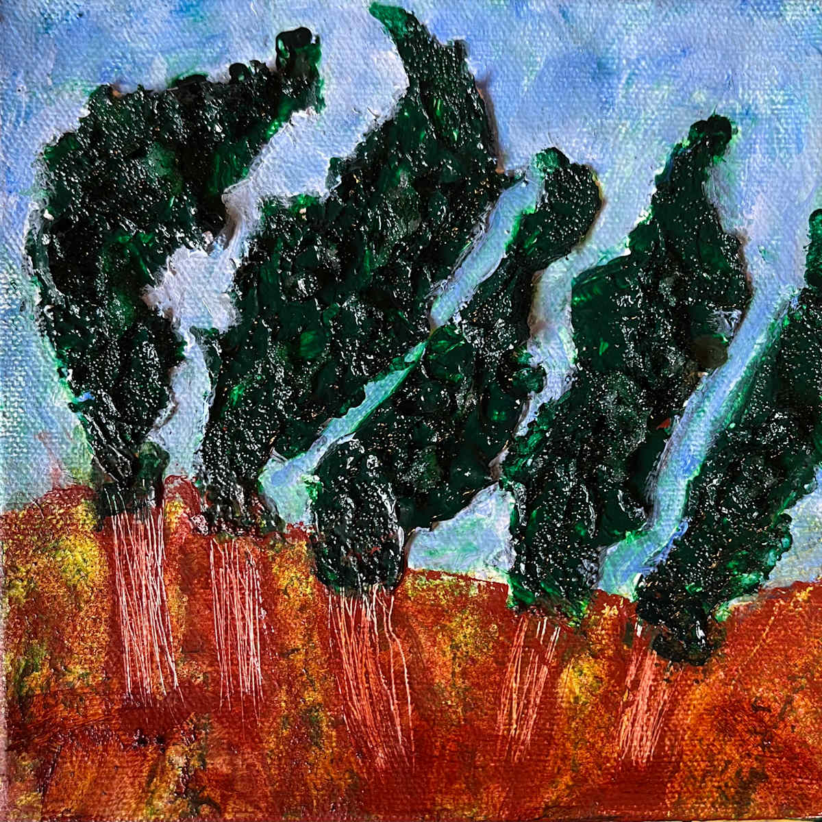 Windblown Cypresses by Marcia Bhorjee 