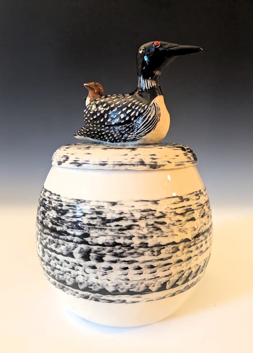 Loon with Baby Jar by Nancy Jakubowski 