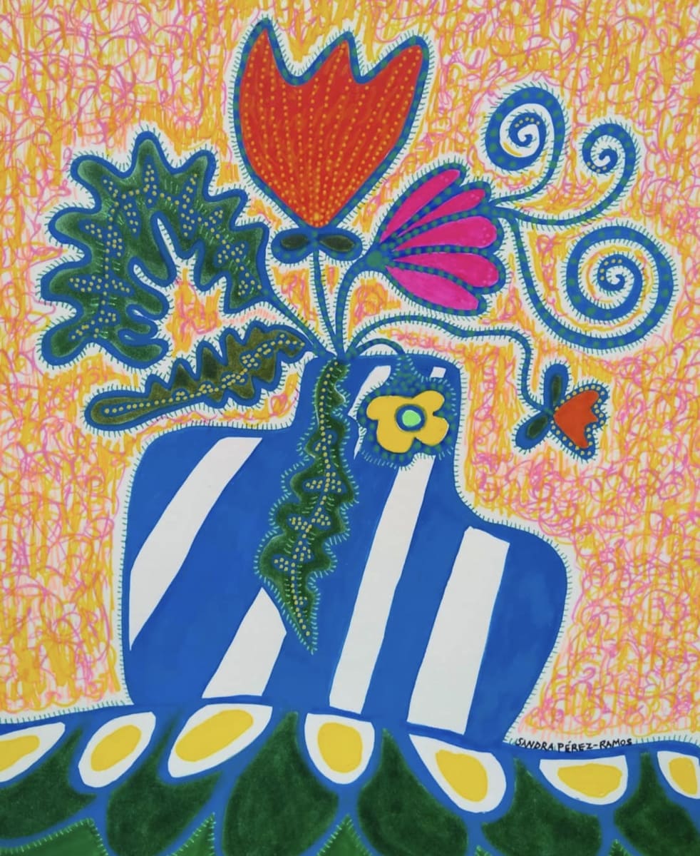 Orange Tulip in Blue Vase by Sandra Perez-Ramos 