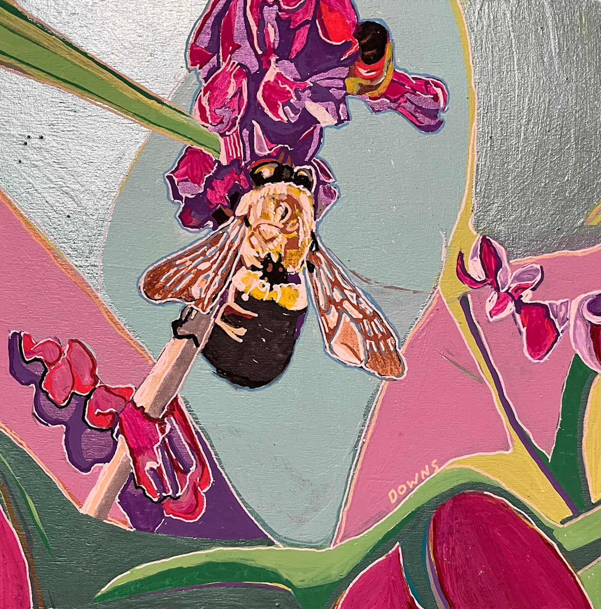 Bee on Purple Puffs by Jamie Downs, Image 1.
