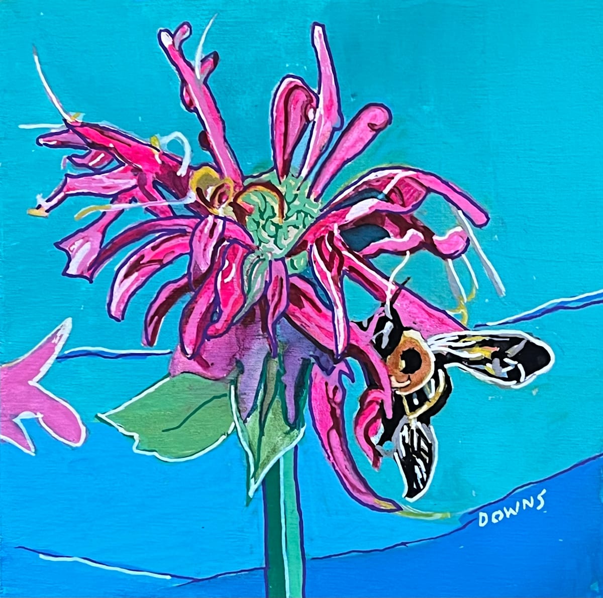 Bee on Bee Balm Miniature by Jamie Downs, Image 1.