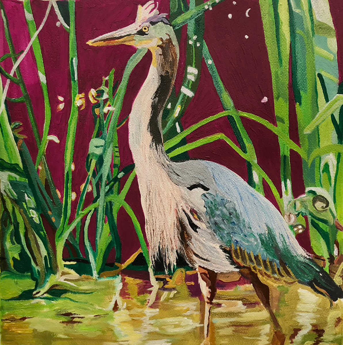 Heron on Alizarin by Jamie Downs 
