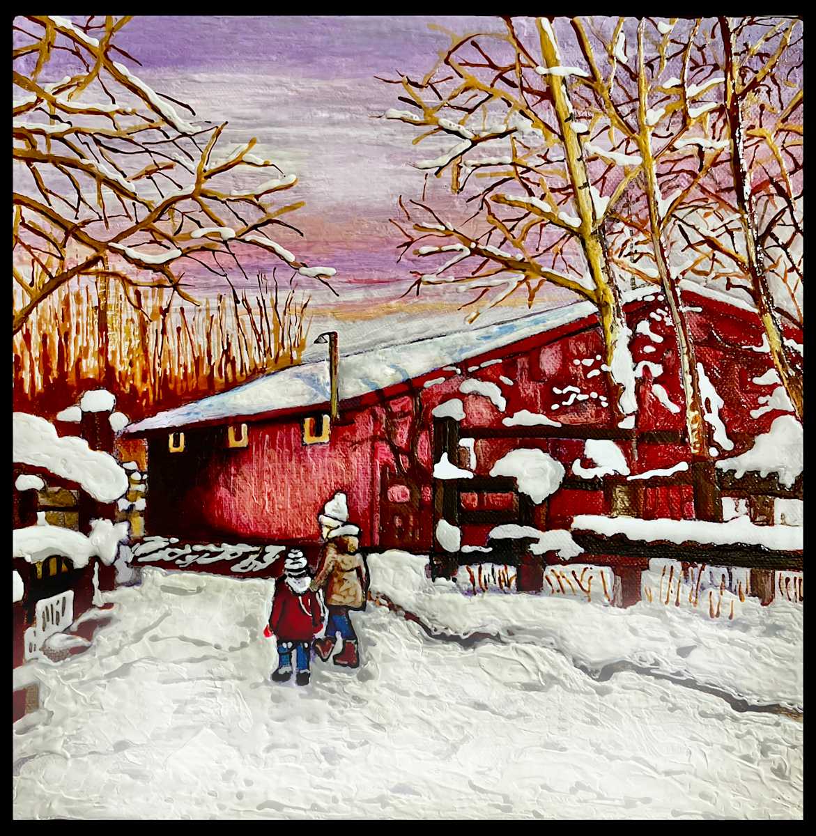 Snowy Red Barn by Joanne Berger  Image: A walk home on a snowy day.