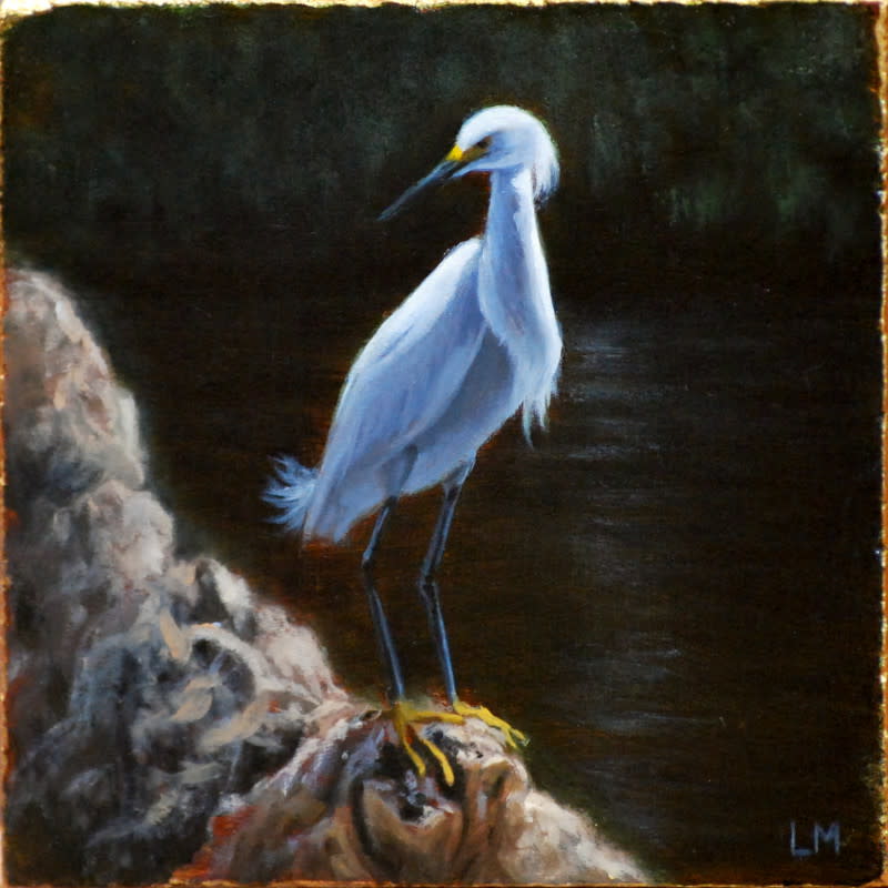 Snowy Egret Tile SOLD by Linda Merchant Pearce 