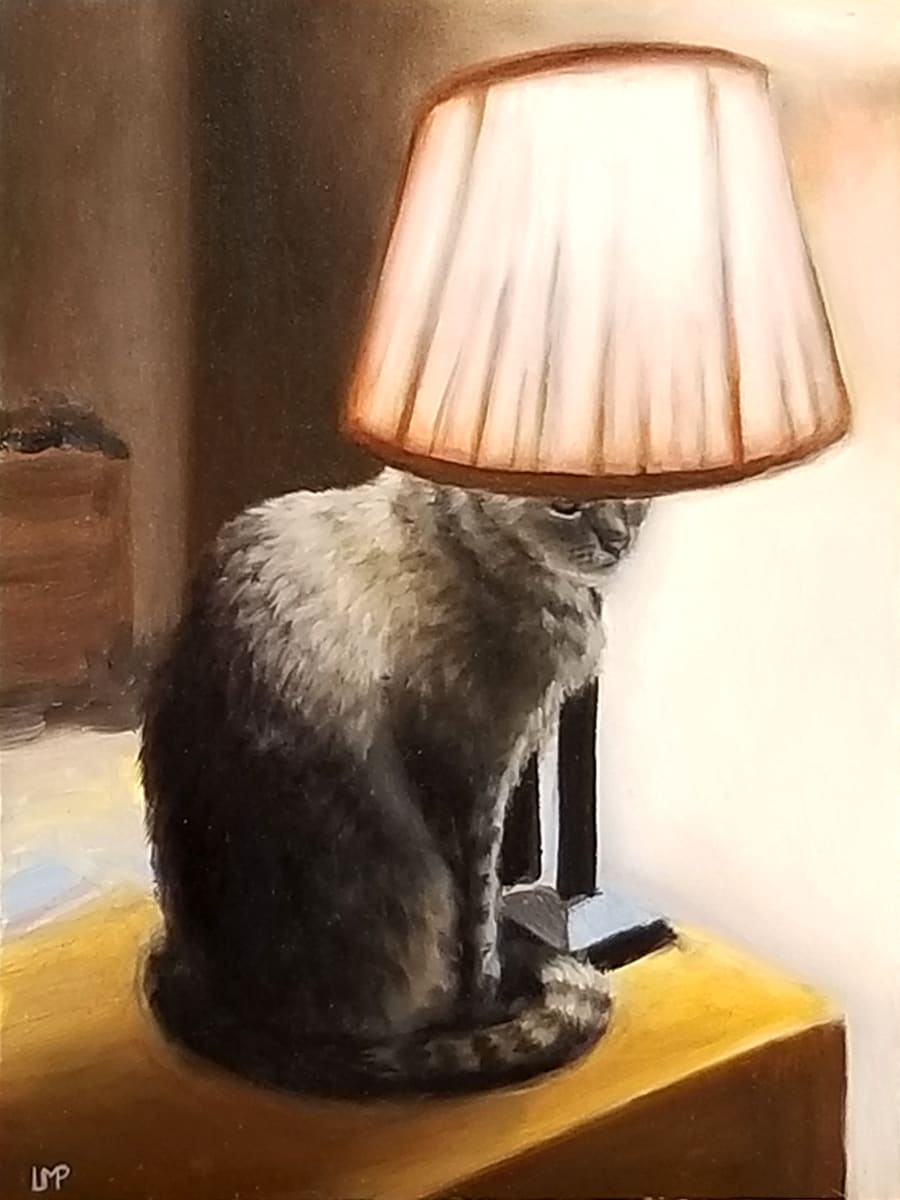 The Warm Spot - Cat and Lamp - SOLD by Linda Merchant Pearce 