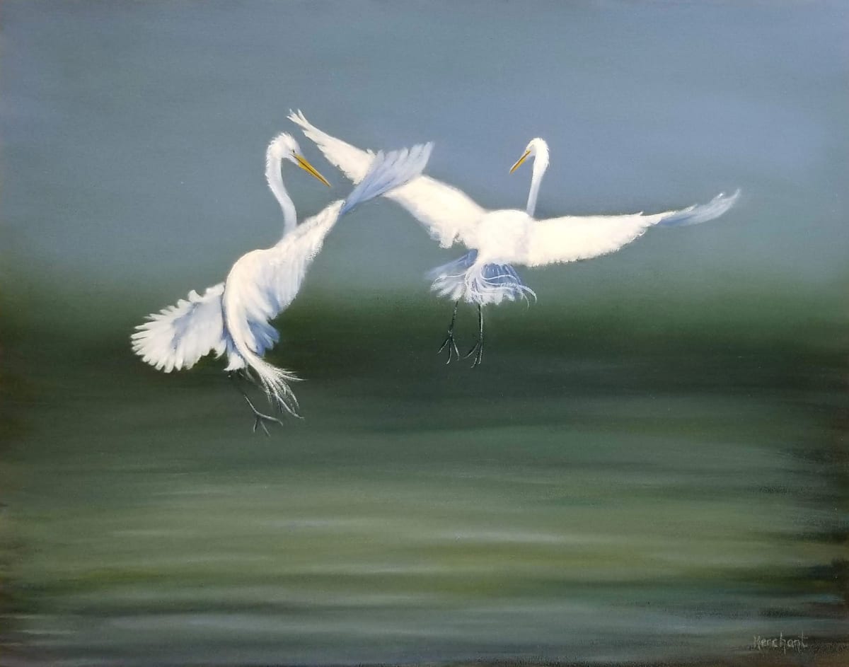 Water Dance - Egrets AVAILABLE by Linda Merchant Pearce 