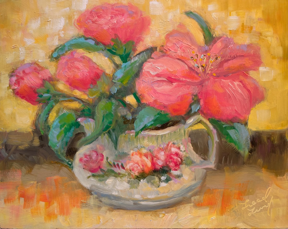 Camelias and Creamer by Liesel Lund 