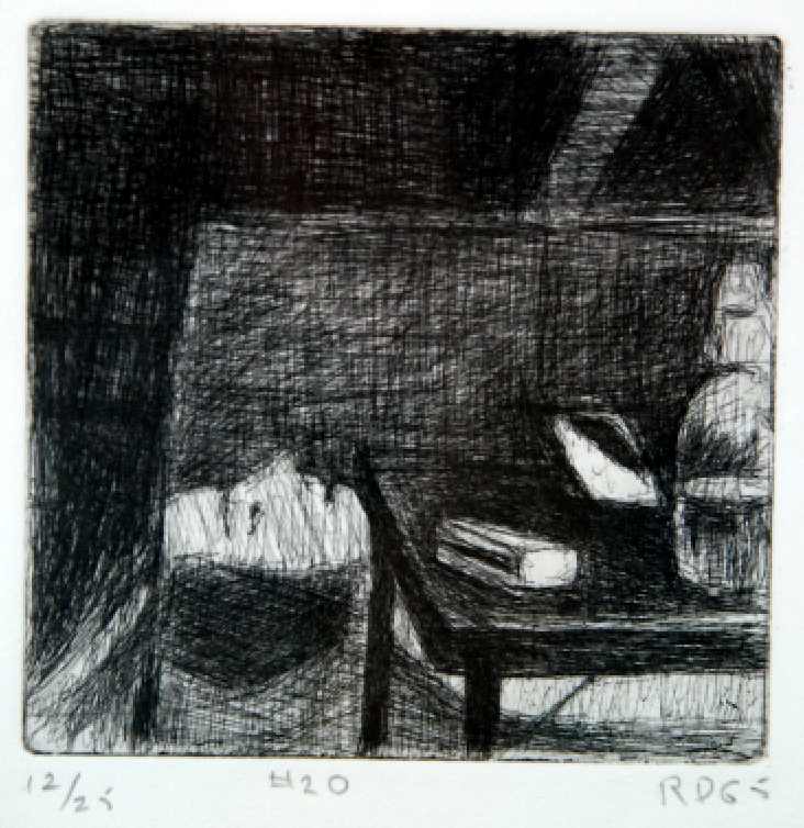 #20 (painting in artist's studio, lying on its side behind small table) by Richard Diebenkorn 