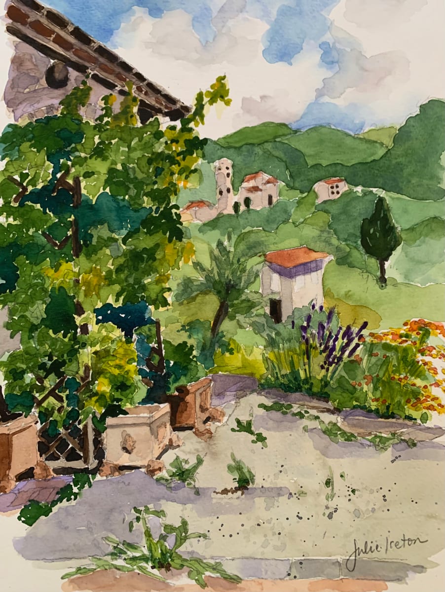 Under the Tuscan Sun by Julie Ireton  Image: On the grounds of Hotel Villa Volpi…the June sun was hot and what I remember most is my chasing the shade as I sat on my collapsible painting stool.