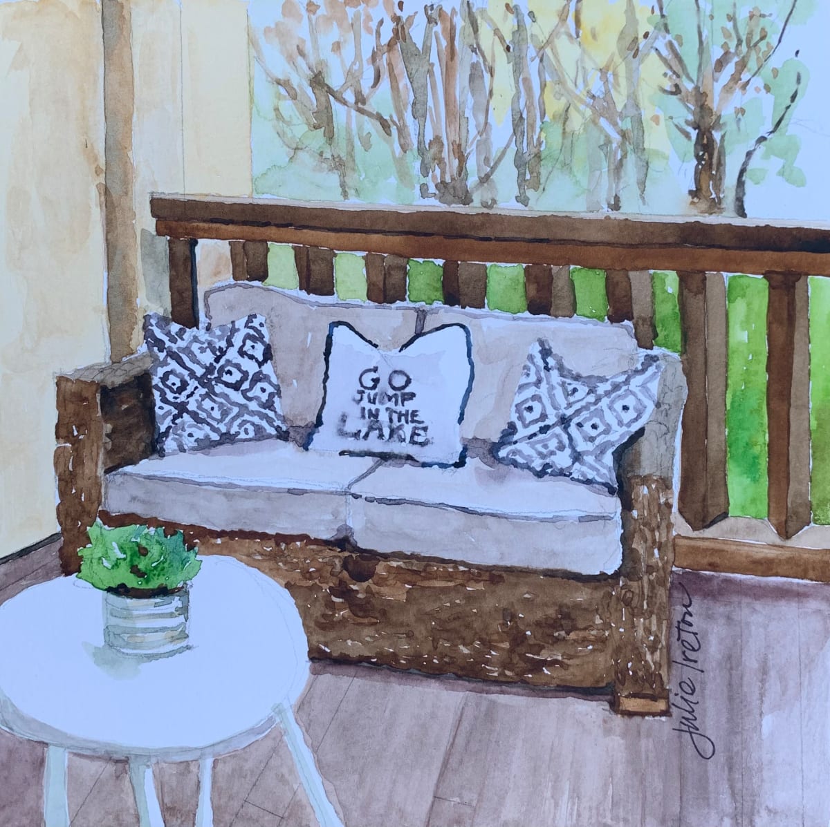 On the Veranda by Julie Ireton  Image: Cool and quiet April morning,  enjoying the peaceful stillness of the veranda; grateful for the offering of tea and a blanket.