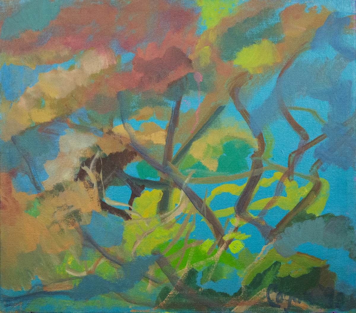 Trees In Blue And Burnt Sienna by Katherine Stiles Cogan 