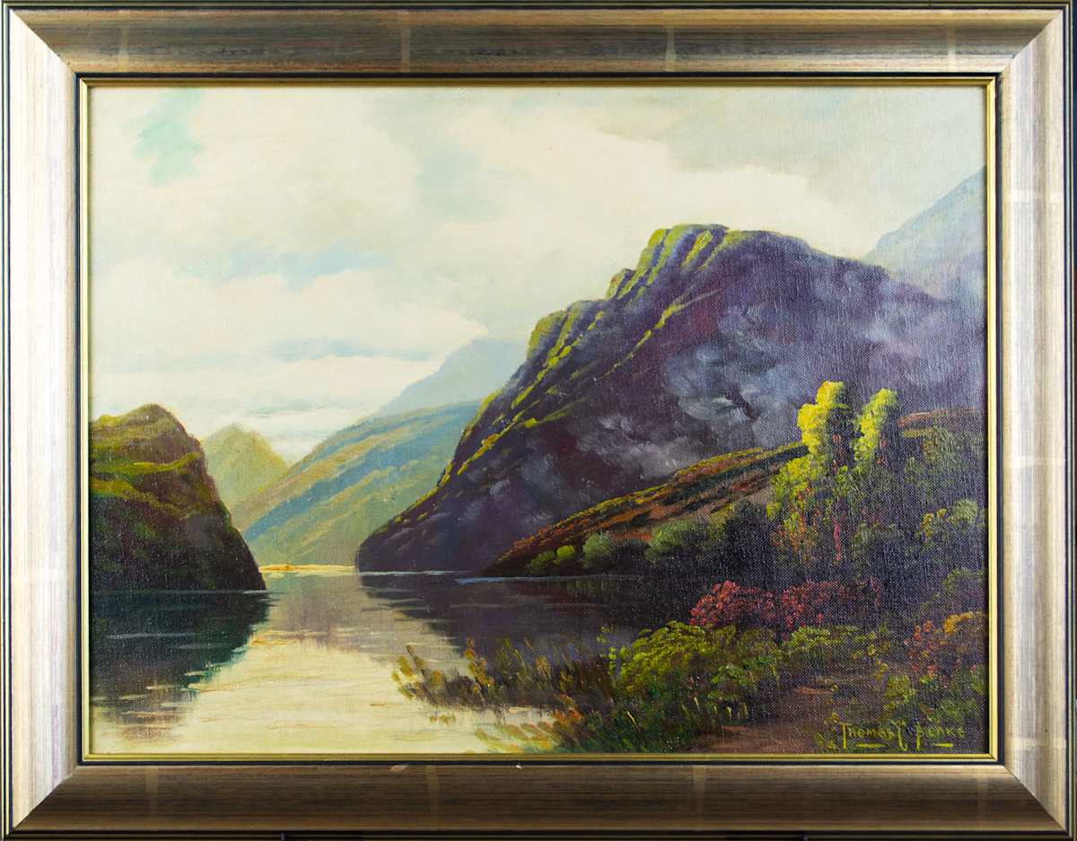 River In Mountain Landscape by Thomas C. Blake 