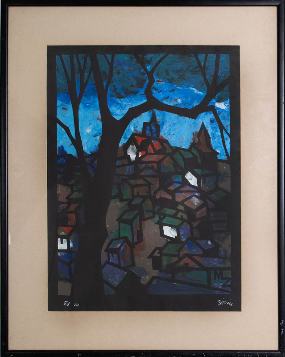 Untitled. Village Landscape With Large Tree On Left by Martin Zipin 