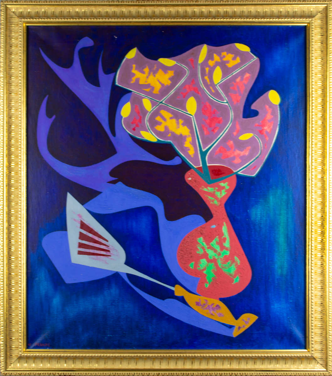 Abstract Still Life With Vase Of Flowers And Spatula by Seymour Franks 