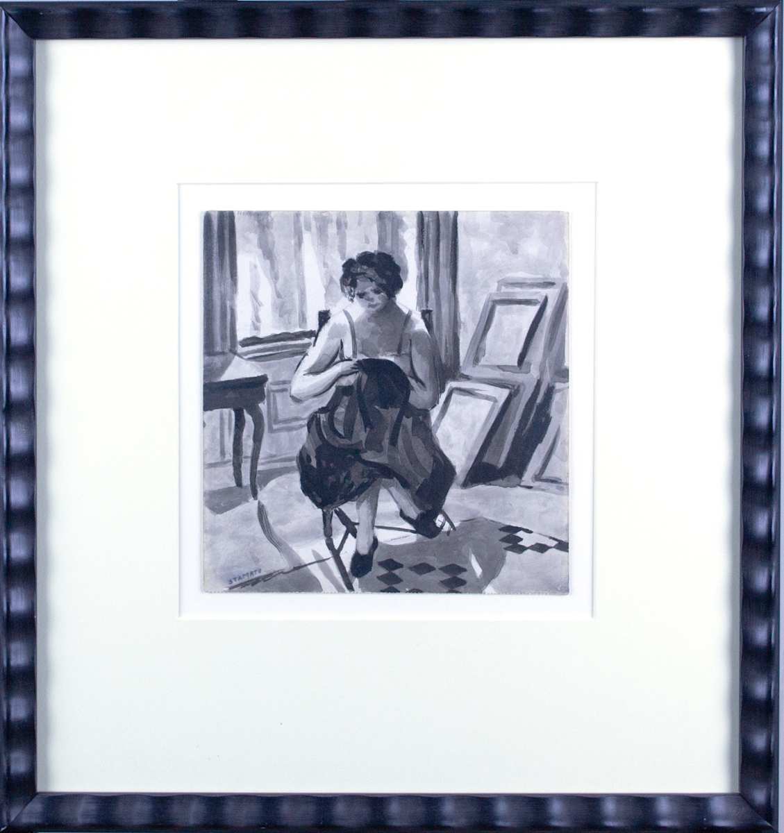 Young Lady Seated On Chair, Sewing by Frank Stamato 