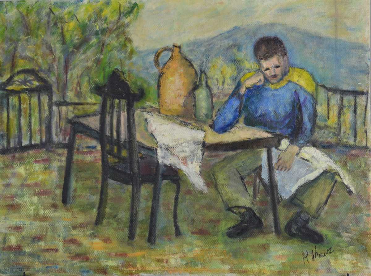 Man Seated At A Table In A Patio (#25) by Helen Barth 