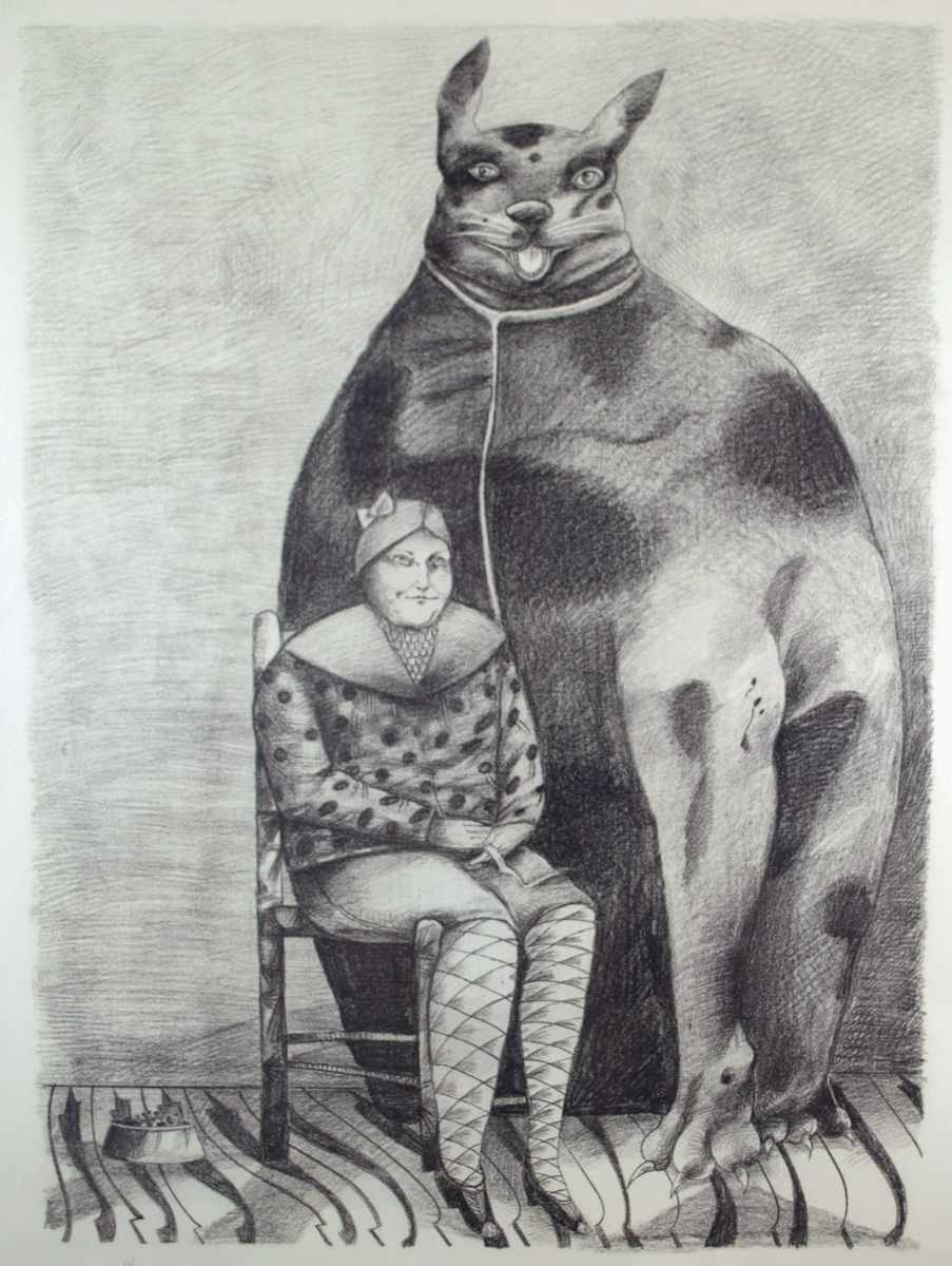 Seated Woman w/ Giant Cat by Peter Paone 