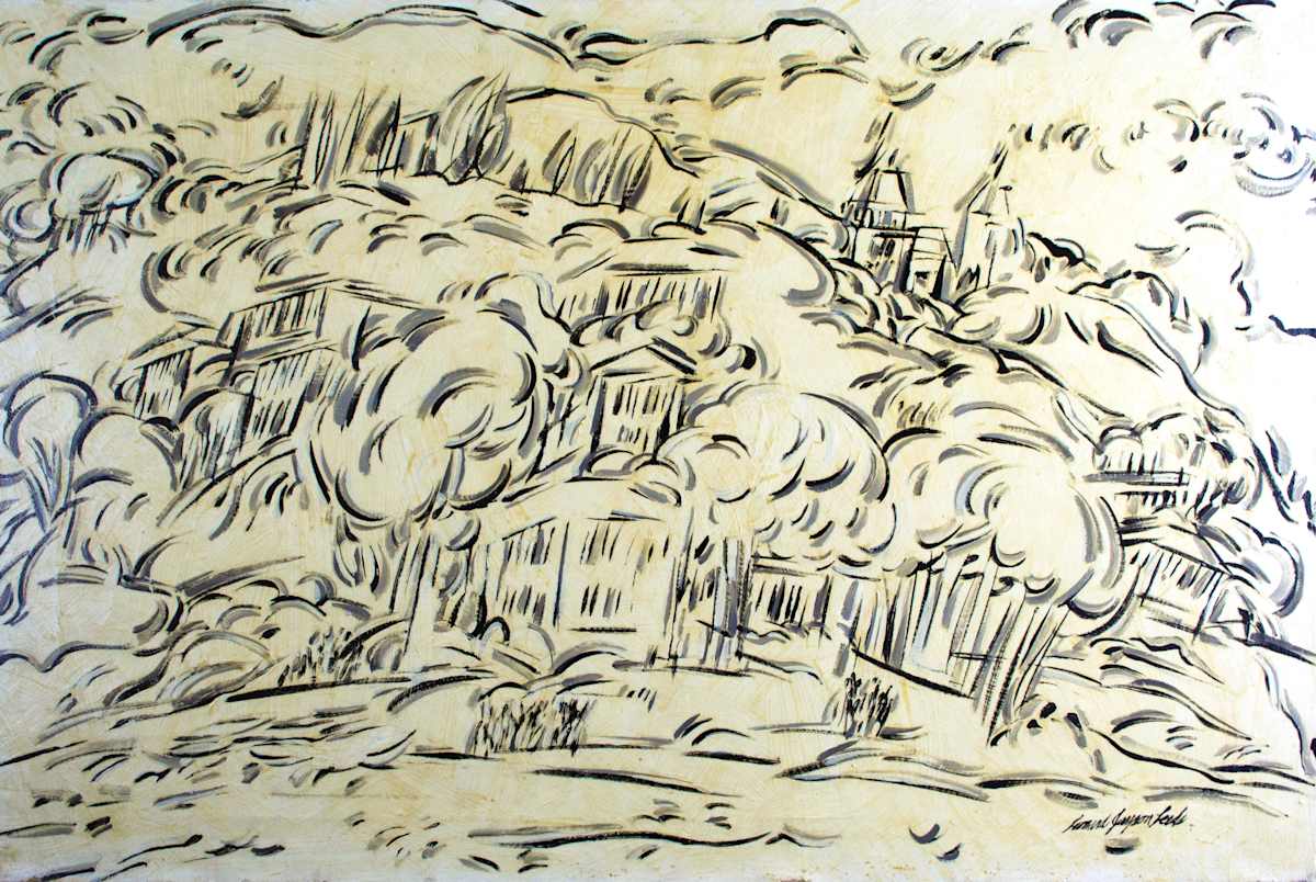 Abstract Landscape With Buildings by Leonard J. Leeds 