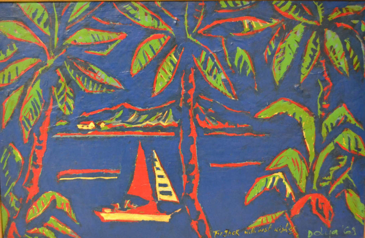 Tropical Seascape With Sailboat by Dolya Goutman 