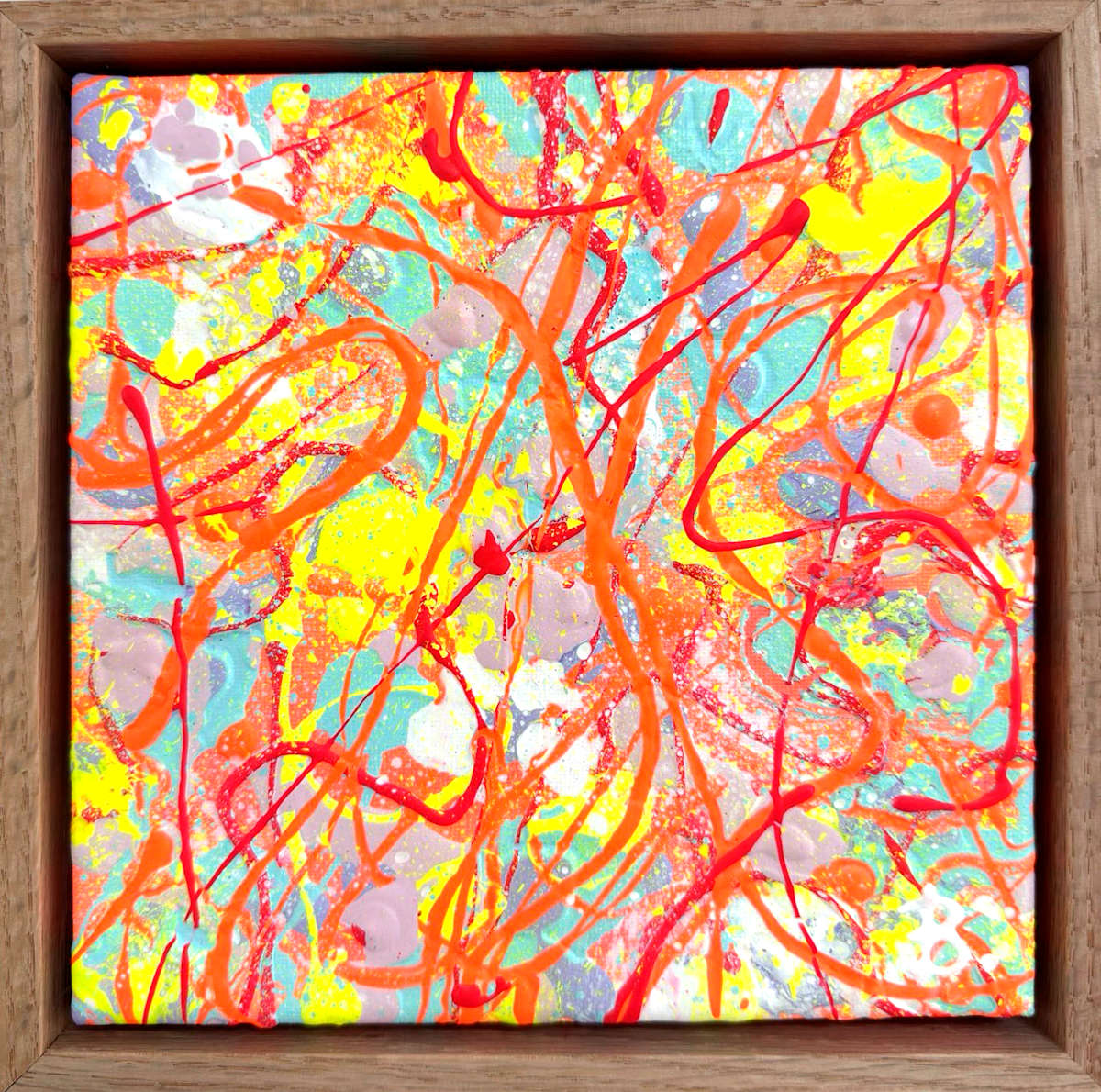 BRIGHT I - Bright Mini Series by Bridget Bradley  Image: BRIGHT I, Bright Mini Series  Original Abstract Expressionism Painting - Frame Raw Oak - © Bridget Bradley