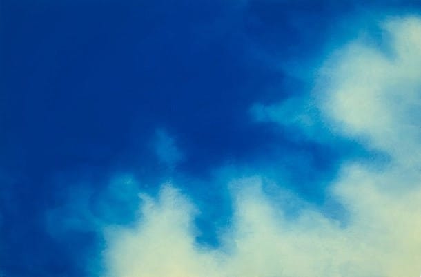 Gravity by Debra Losada  Image: Alt text long description: An abstract composition dominated by rich shades of blue and white. The top half features a deep, vibrant blue that gradually transitions into lighter shades of blue as it moves downwards. These lighter blues blend seamlessly into soft, cloud-like formations in white, occupying the lower section of the image. The texture is smooth, with subtle gradients that create a serene, flowing appearance reminiscent of a sky or an abstract aerial view of clouds. The blending of colors is soft and the boundaries between them are gentle and diffuse. Note: the alt text was written with support from the ASU Image Accessibility Creator AI tool. 