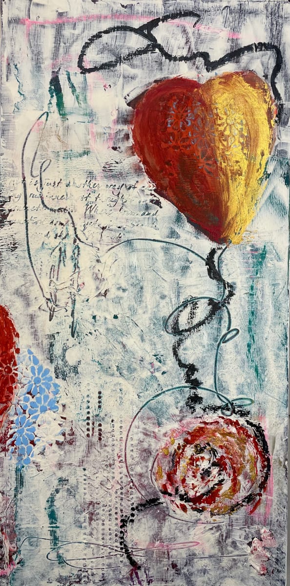 Where We Meet by Sharon Walker  Image: Mixed Media Abstracted Heart Painting