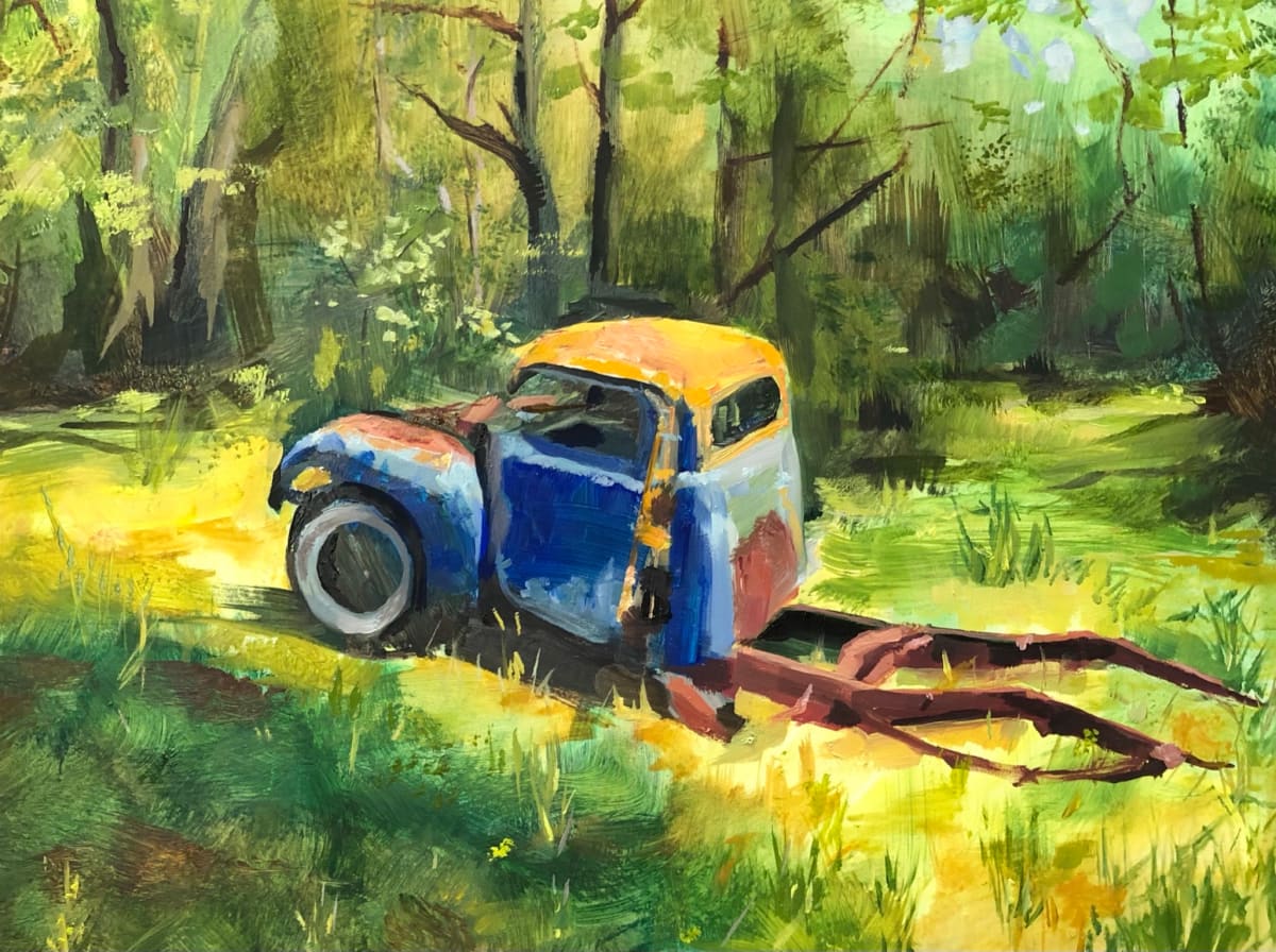 Abandonment Blues  Image: I came upon this old junker in a clearing adjacent to a new park where I walk. I knew I had to paint it. Lucky for me it was't towed away.