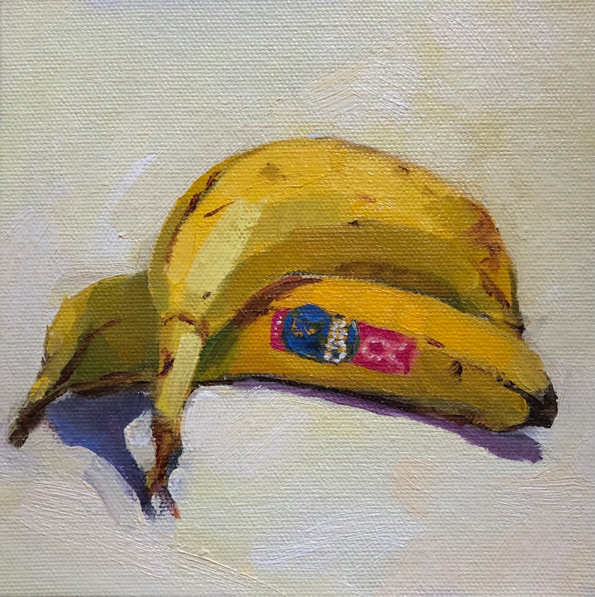Bananas by Cary Galbraith  Image: ​Yes, they are good for you. Bringing you potassium, vitamin C, B-6, and Magnesium. A pair of Chiquita bananas with a Breast Cancer Awareness sticker. October is Breast Cancer Awareness month. This was painted on October 21, 2021.