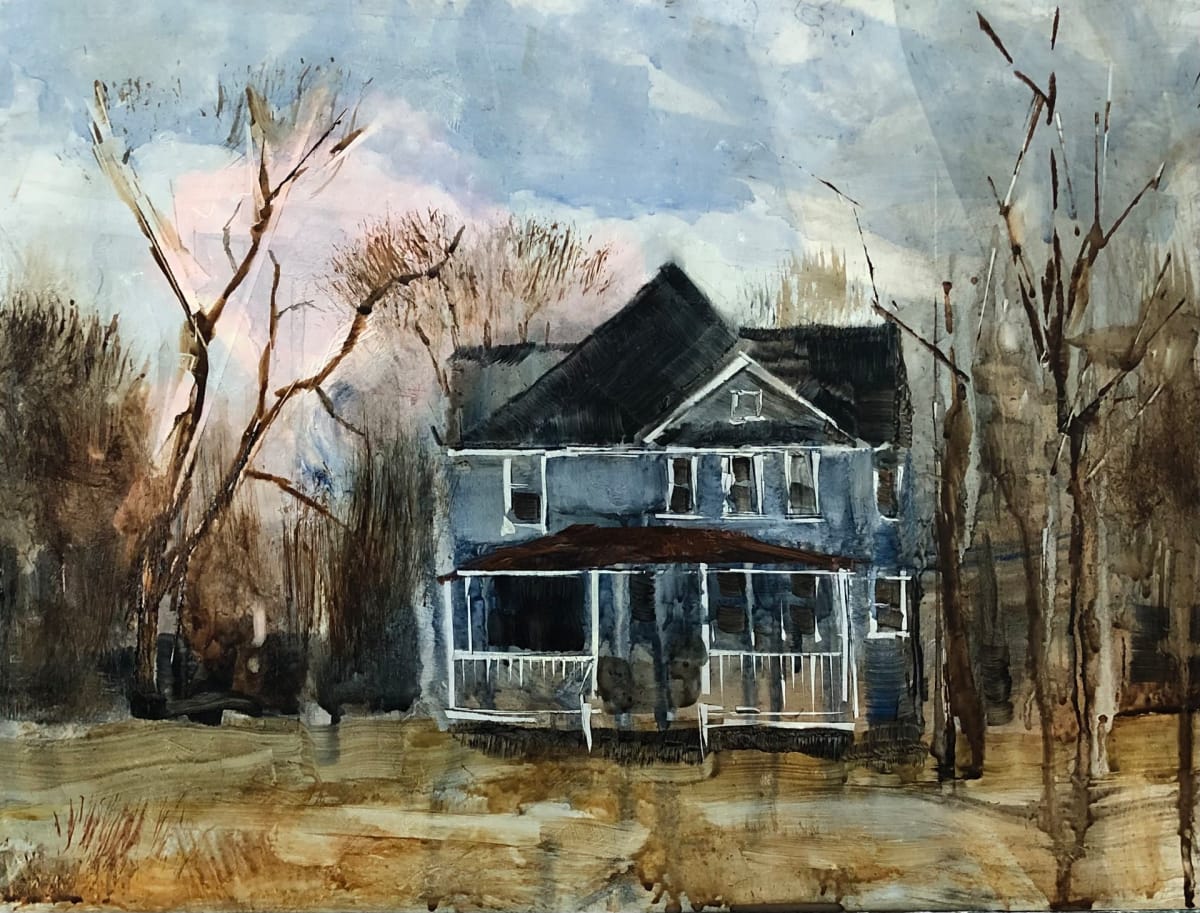 Old Blue House by Cary Galbraith  Image: Abandoned but still there this house sits on Route 322 in South Jersey. We pass buy it when we take the back route home from the beach. I finally snapped a photo and painted it when I got back to the studio. 