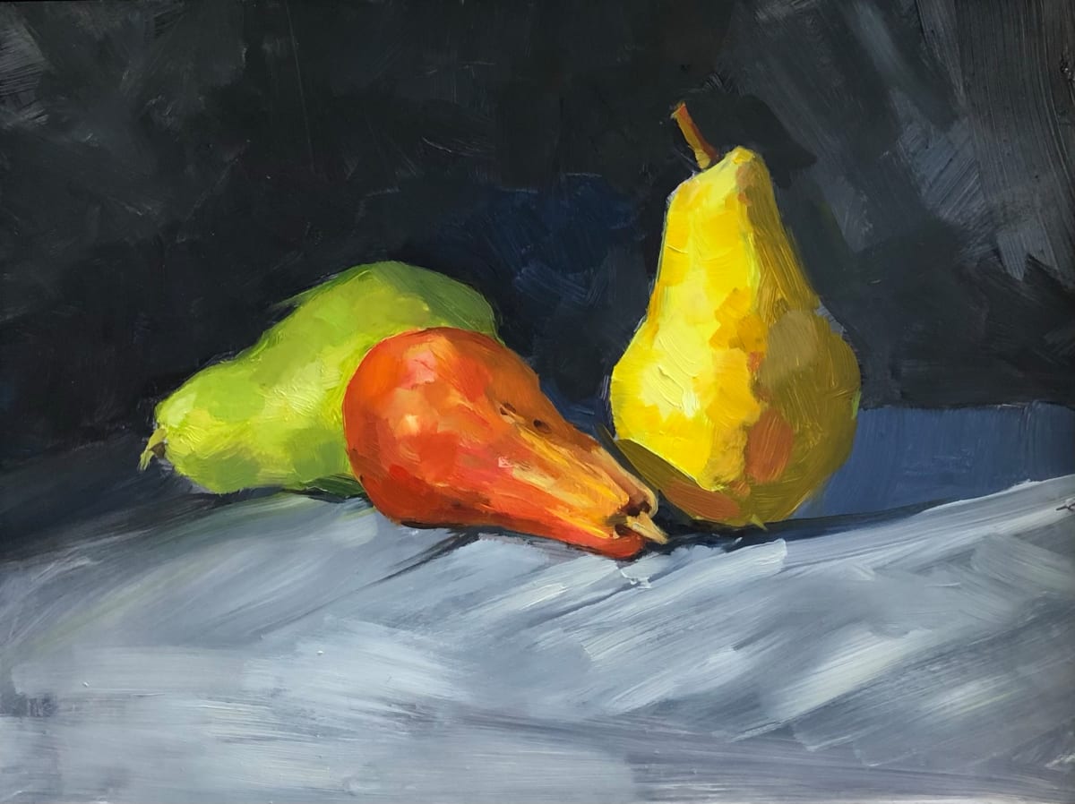 Colorful Threesome by Cary Galbraith  Image: Choosing these pears was easy. Each one had its own energy however they look stunning together. I used artificial light bringing out the vibrant color of the pears and hence the distinct shadows.