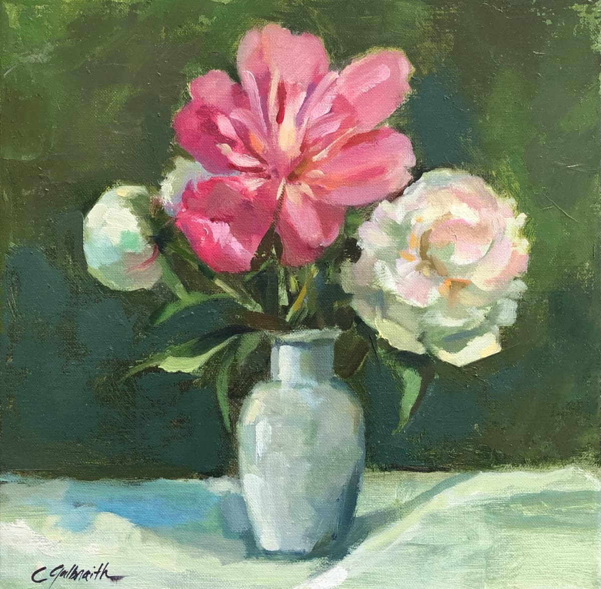 Peonies in White Vase by Cary Galbraith 