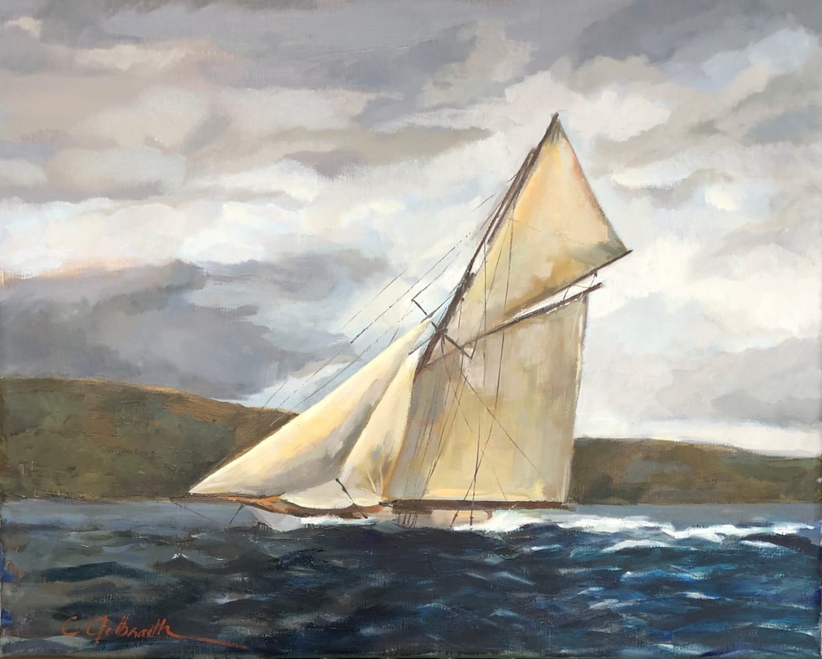 Close Hauled  Image: This vessel is working to windward, and therefore using it's sails like a wing of an airplane or a bird. It's hard work when your sailing as close to the direction of the wind as possible.  Every stay and line is straining.  Valkyrie III