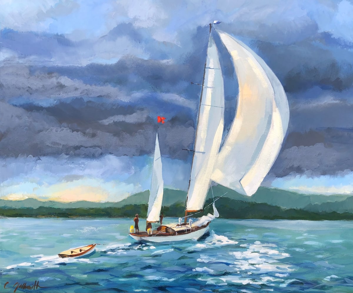 Freedom by Cary Galbraith  Image: Oh to be free, and unteethered, sailing in beautiful waters with land close enough to tuck into a protected cove. That is dreaming. A dream my father had that he made come true.