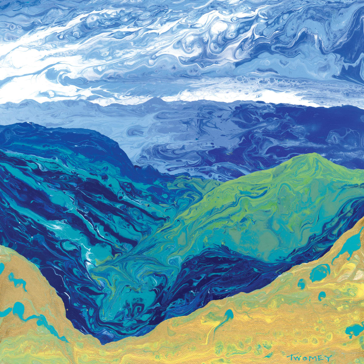 Blue Ridge Cloud Shadows by Catherine Twomey  Image: 12" x 12" on canvas, framed.