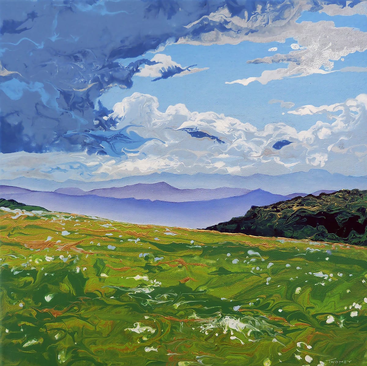 Electric Storm Approach  Image: 12" x 12" pigments on canvas, framed.