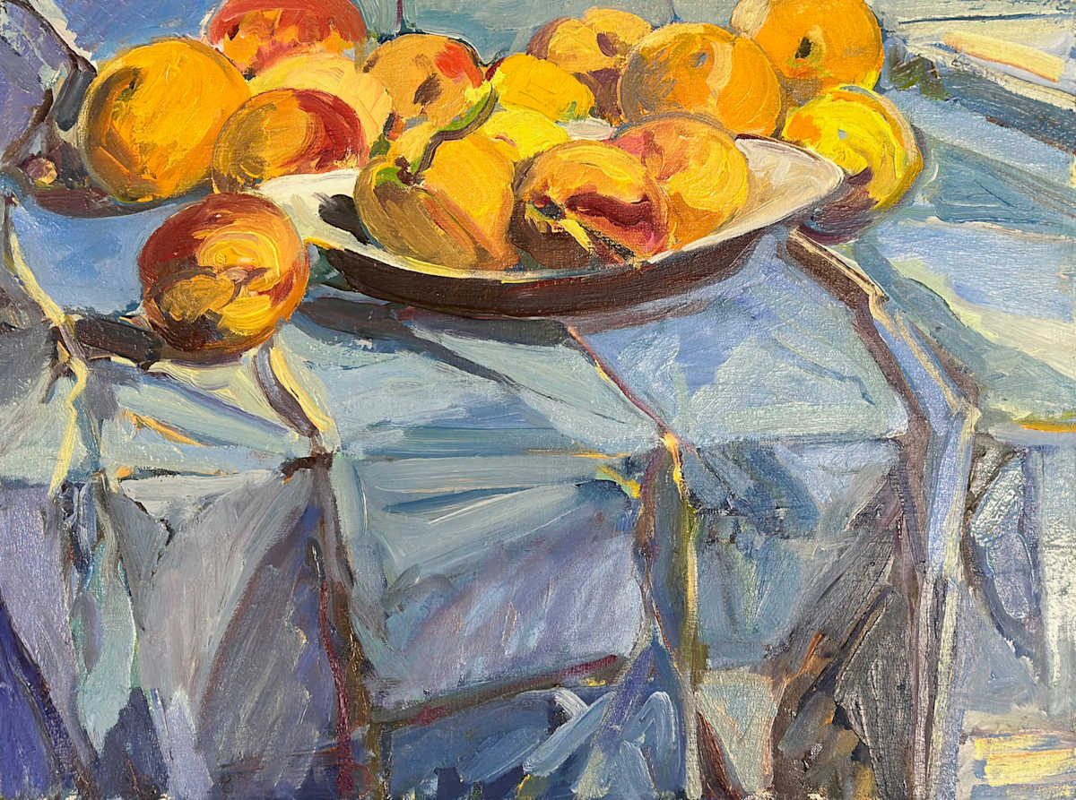 Peaches on Blue I by Kenneth Showell 
