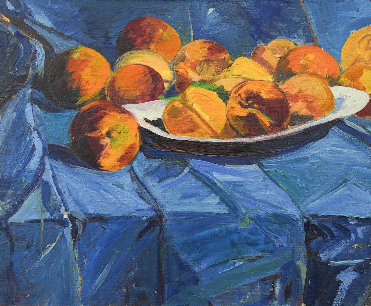 Peaches on Blue by Kenneth Showell 