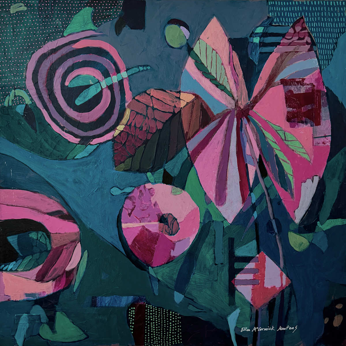 Alder / Fearn by Ellen McCormick Martens  Image: Alder / Fearn, acrylic and collage painting on canvas, 30x30"