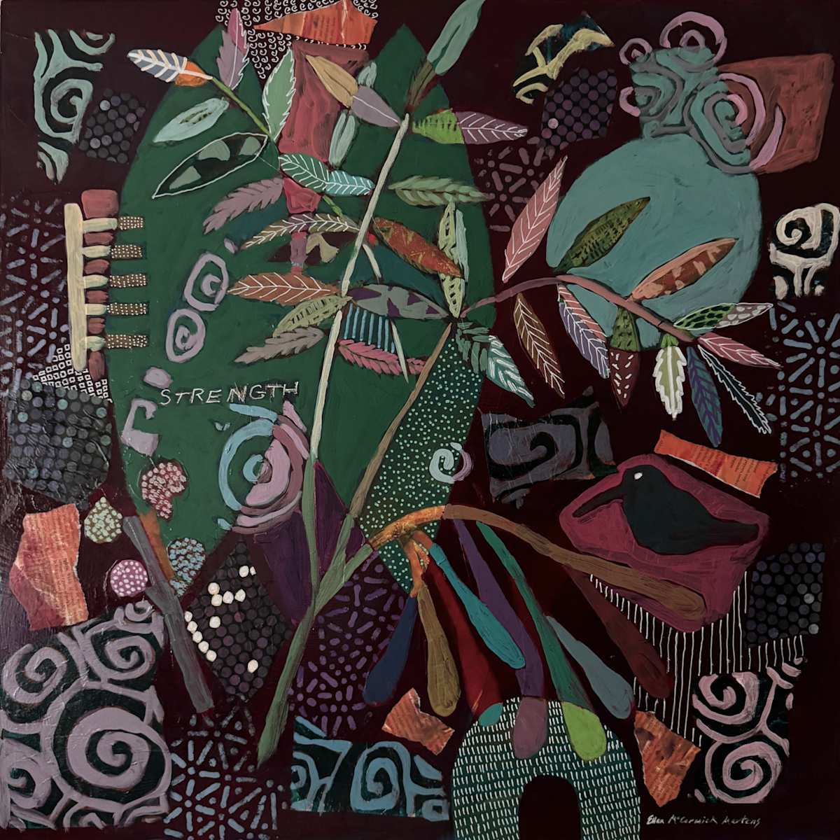 Ash / Nion by Ellen McCormick Martens  Image: Ash / Nion, acrylic and collage painting on canvas, 30x30"